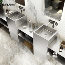 Stainless steel column basin bar square integrated table basin upright type washbasin hotel Home floor washing basin