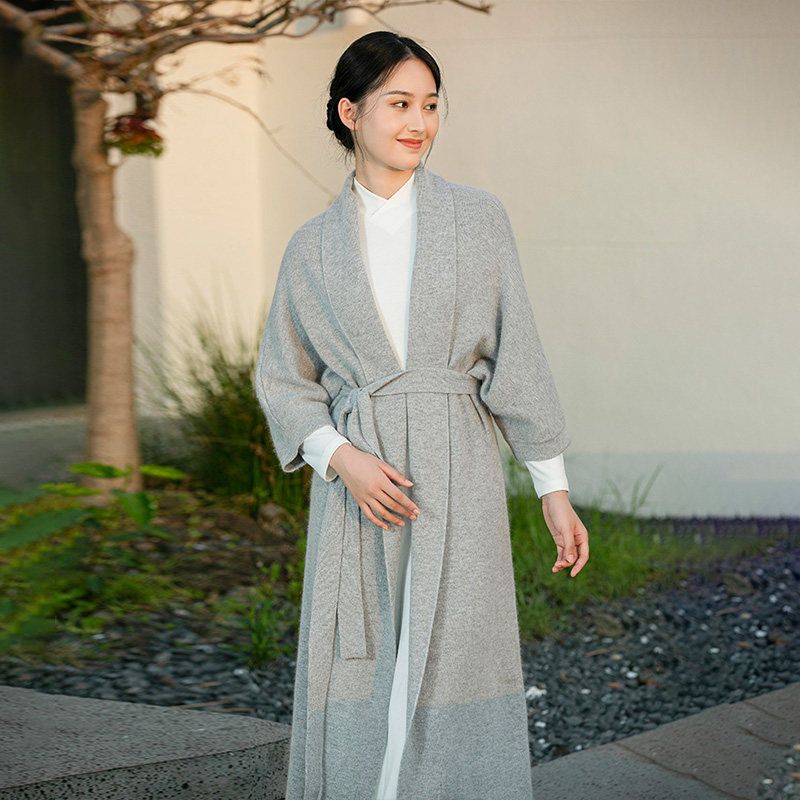 The new long rabbit wool coat New Chinese national wind flaggown sweater in autumn and winter
