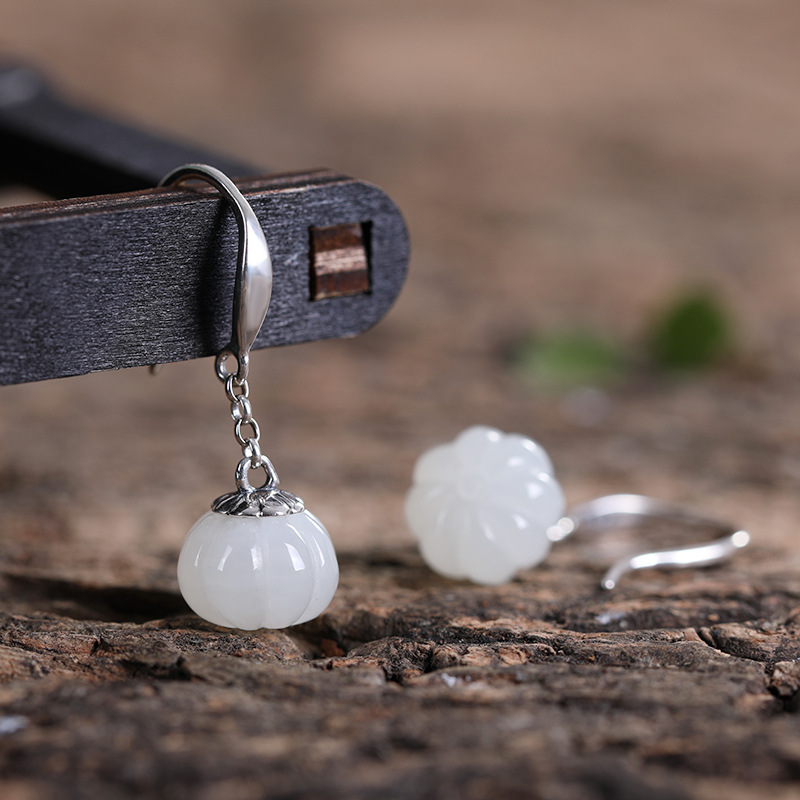 Xi Ranxuan S925 pure silver ear decoration natural and Tian Yuyu pumpkin ear crash female retro earring temperament