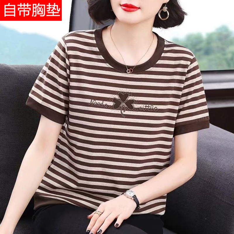 Women's Summer Cotton Short-Sleeved T-Shirt with Chest Pads, Can Be Worn Outside, Mother's Pajamas, Anti-Bump, Middle-Aged and Elderly, All-Cotton T-Shirt Women's Summer Cotton Short-Sleeved T-Shirt with Chest Pads, Can Be Worn Outside, Mother's Pajamas, Anti-Bump, Middle-Aged and Elderly, All-Cotton T-Shirt