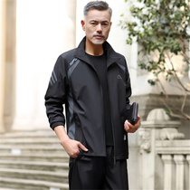 Middle-aged and elderly suit spring and autumn collar cardigan jersey father clothing autumn jacket assault jacket loose size