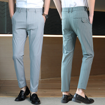 Ice Silk Western Pants Thin for men Summer casual Male pants straight cylinder Han version Elastic Striped Western Dress Pants Straight Barrel 90% Pants
