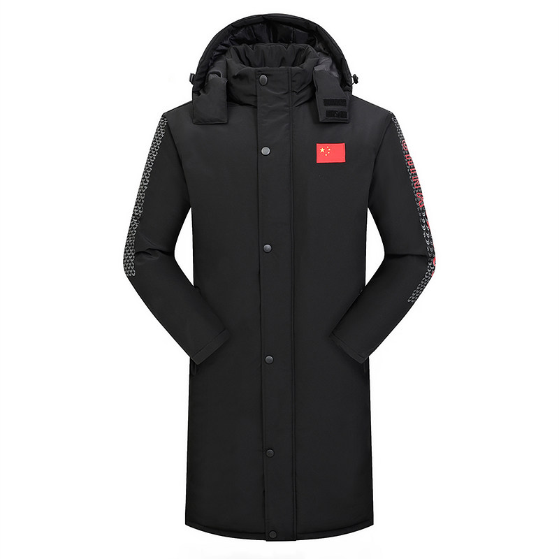 Over-knee long version for training regular cotton coat men's winter plus suede thickened warm outdoor set windproof ski cotton padded jacket