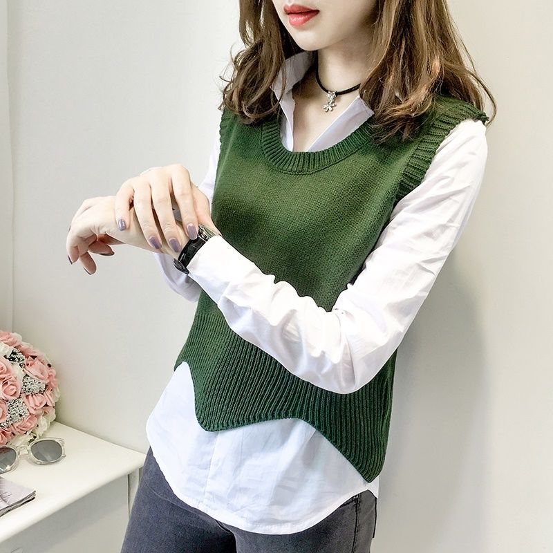 Vest Jacket for Women 2026 Spring and Autumn New Korean Style V-Neck White Shirt Versatile Sleeveless Knitted Sweater