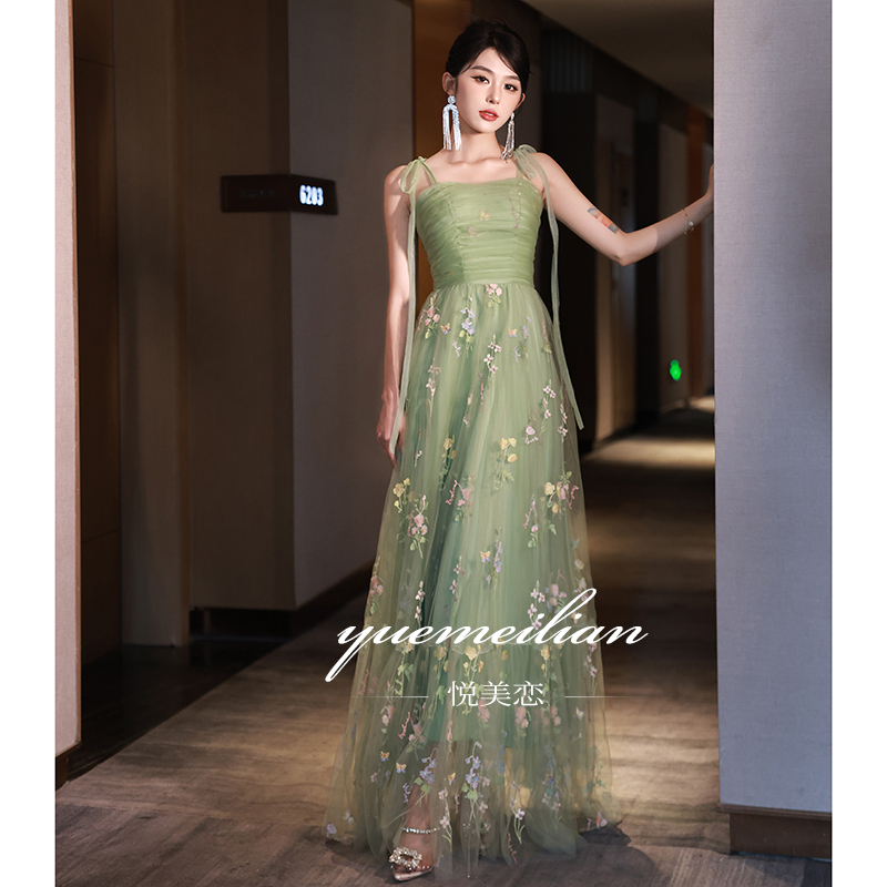 Evening Dress for Women, High-End, Light Luxury, Niche, High-End Strapless Green Gown, Concert Green Dress, Choir Performance Outfit