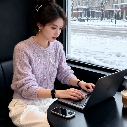 Ретро трикотажный демисезонный свитер, утепленный лонгслив, премиум класс