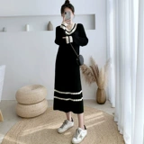 Черное осеннее шерстяное платье, брендовое длинное трикотажное платье, 2025 года, свободный крой, длина макси