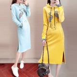 Бархатная длинная утепленная толстовка, осеннее длинное платье, длина макси, средней длины