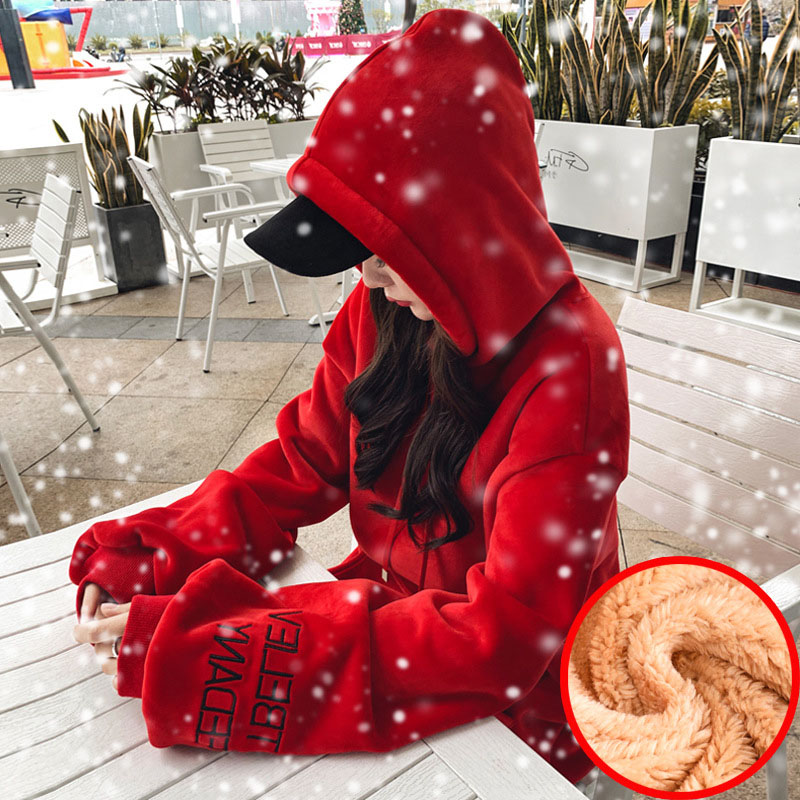 Red gold velvet sweatshirt 2022 new autumn and winter loose Korean version plus suede thickened ultra-fire cec jacket foreign woman