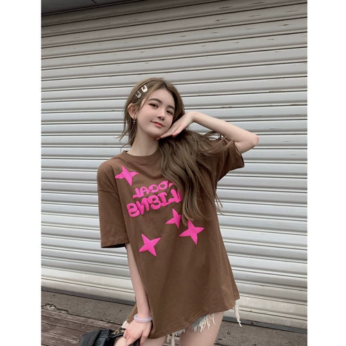 Летняя тонкая розовая брендовая футболка, коллекция 2022, популярно в интернете, оверсайз, короткий рукав