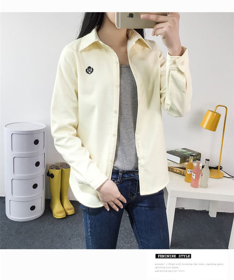 Kim cương quý giá 2018 thu đông sinh viên mới cộng với áo sơ mi nhung nữ dài tay phiên bản Hàn Quốc của áo sơ mi nữ dày ấm áo sơ mi lụa