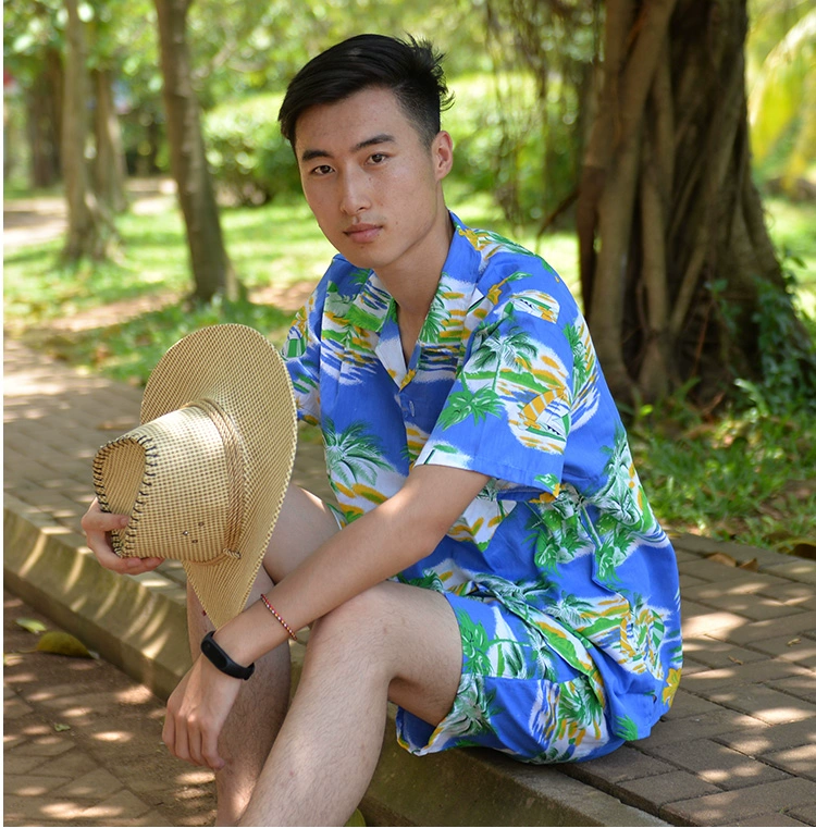 Hawaii áo sơ mi ngắn tay của nam giới beachwear nam bộ dừa áo của phụ nữ in vài mặt trời quần áo bảo vệ đảo Hải Nam quần áo áo sơ mi hồng nam