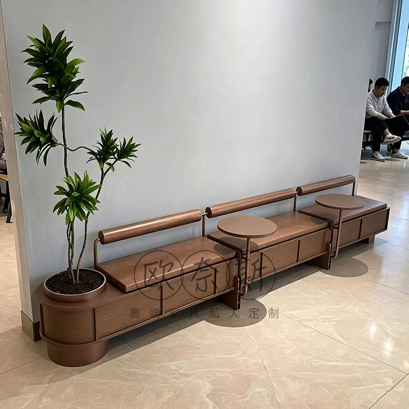 Nordic Minimalist Modern Solid Wood Bench Designer Hotel Clubroom Exhibition Hall Lounge Bench Outdoor Patio Bench