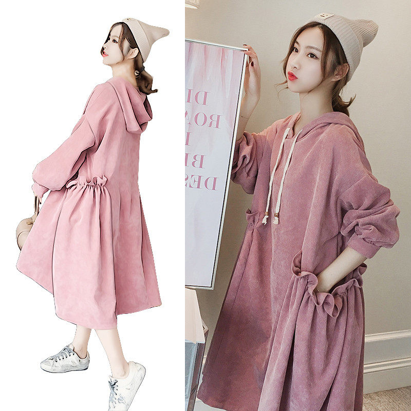Pregnant Woman Spring Clothing Suit Fashion style Loose Light Core Suede Dresses Spring Autumn Lian Hat Sportswear Blouses in long version of foreign clothing