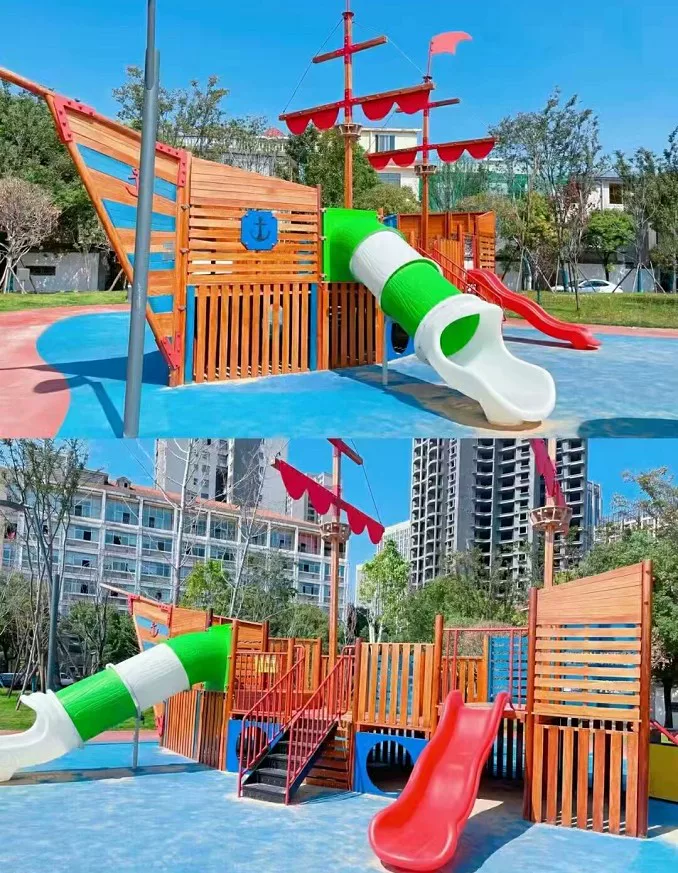 Wooden street climbing frame for kindergarten, slide, custom-made, can climb