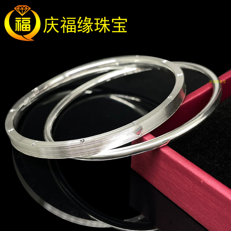 520 Pure Silver Bracelet, 9999 Solid Silver, Square Double Ring, Size 50, Heart Engraved, Brushed Matte, New Model