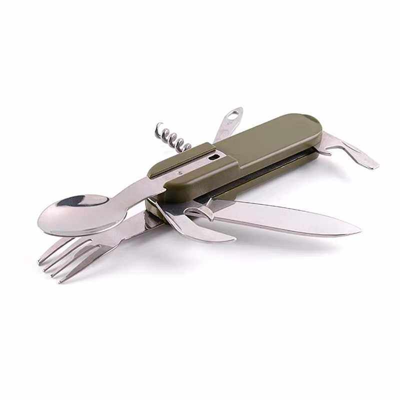Outdoor Multifunction Portable Dining Knife Fork Spoon Suit Army Travel Camping Pull Drills Tool Cutlery Sets