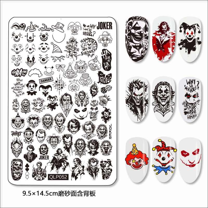 Nail Art Stamping Steel Plate Template for Nail Gel Stamping Set Joker Clown Poker Starburst Black Cat Thorn Pattern