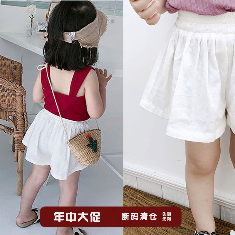 Girls White Short Skirts Casual Shorts Cotton Linen Summer Outerwear Baby Versatile Thin Sections Western Style Fashion Summer Pants