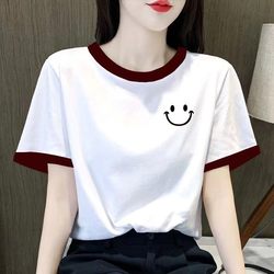 European fashion brand imitation cotton short-sleeved T-shirt for women 2024 new summer niche design cover the belly and look slimming top clothes