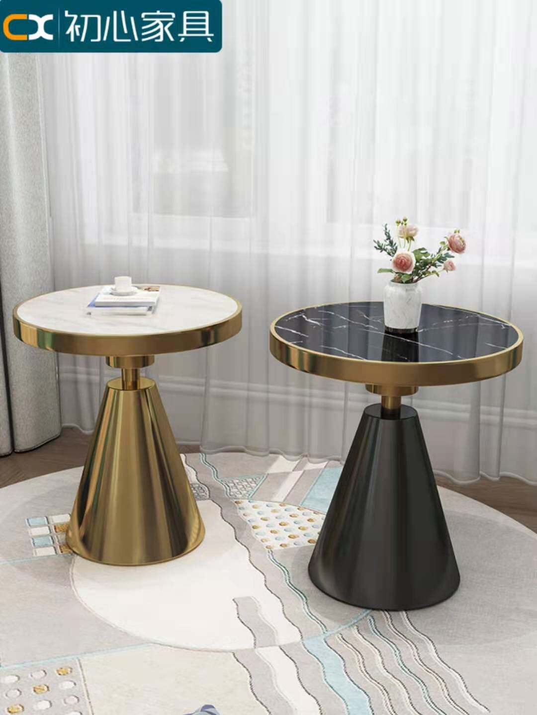 Light luxury edge a few marble Nordic small round table living room simple modern slate sofa flower corner a few bay window small coffee table