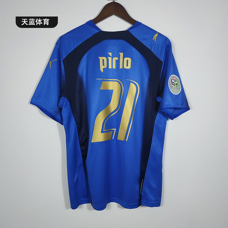 2006 World Cup Italy Home Blue Jersey No. 10 Totti No. 21 Pirlo Buffon Retro Football Uniform 2006 World Cup Italy Home Blue Jersey No. 10 Totti No. 21 Pirlo Buffon Retro Football Uniform