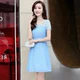 Mát gamma mùa xuân mới đơn giản thời trang vòng cổ ngắn tay áo một- loại mỏng màu đầm 1652
