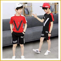 Bộ đồ bé trai mùa hè 2019 quần áo trẻ em mới thiếu nhi trẻ em phiên bản Hàn Quốc của cậu bé mùa hè đẹp trai hai bộ thủy triều - Phù hợp với trẻ em quần áo em bé