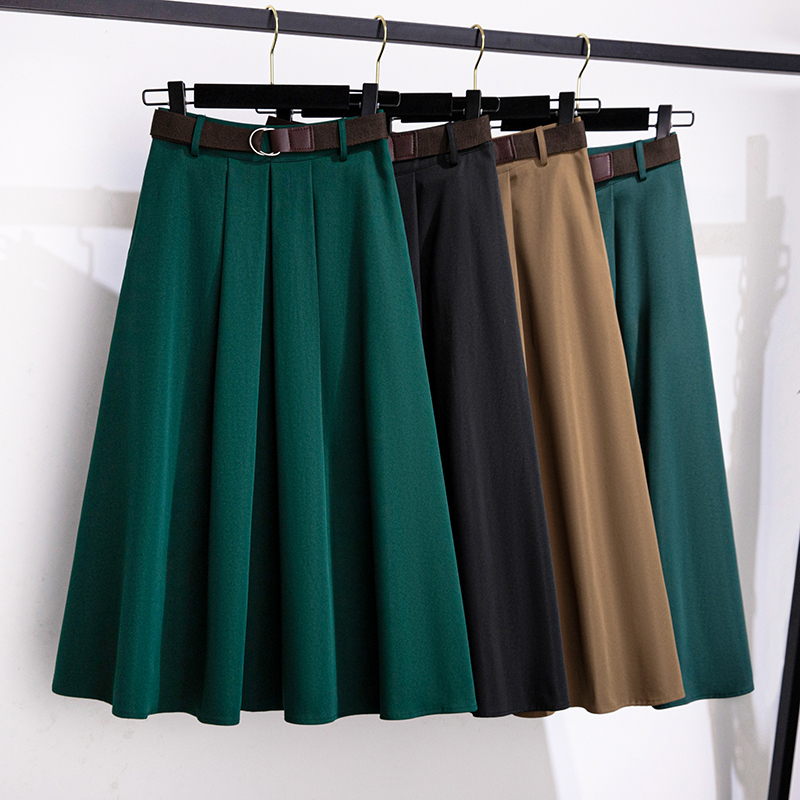 Plus-Size Drapey Suit Skirt for Women, Mid-Length, Spring and Summer, High-Waisted, Tummy-Concealing, Slimming, Belted A-Line Skirt
