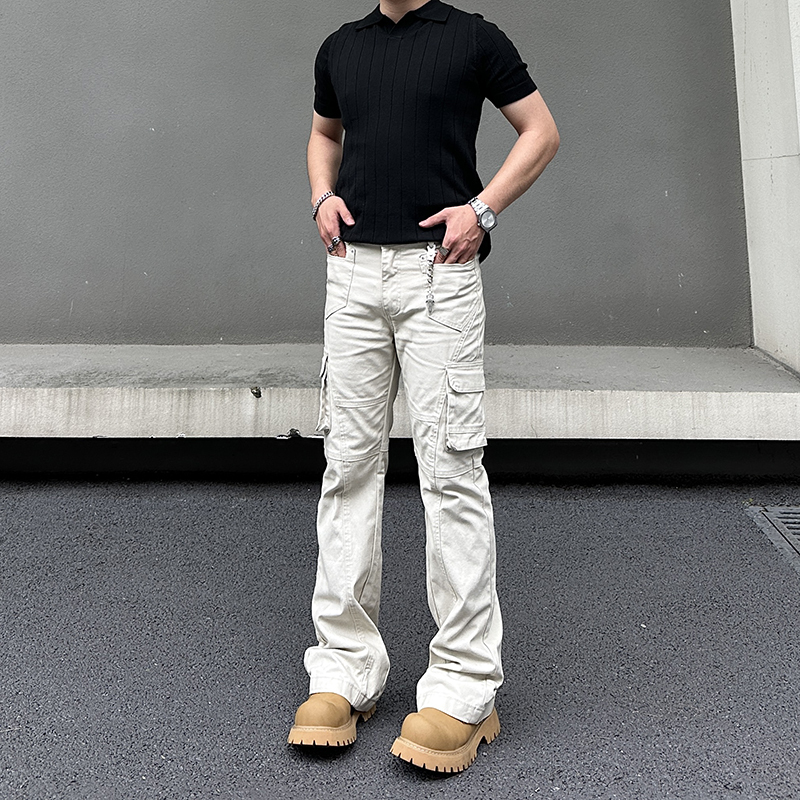 American Retro Beige Flared Slim-Fit Jeans Trendy Vibe Straight-Leg Slimming Multi-Pocket Work Pants for Men and Women American Retro Beige Flared Slim-Fit Jeans Trendy Vibe Straight-Leg Slimming Multi-Pocket Work Pants for Men and Women