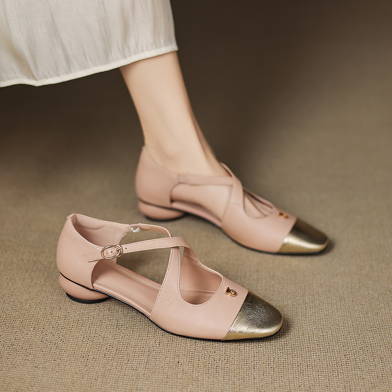 Italian [Designer] Blelix Color-Block Chanel-Style Peep-Toe Sandals Women's French Mary Jane Shoes
