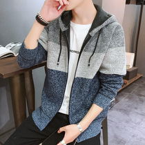 Knitted mens sweater autumn and winter cardigan trendy top wear clothes plus velvet thickened autumn winter coat