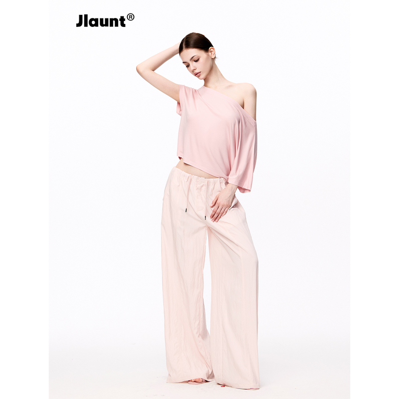 Jlaunt Pink Linen Wide-Leg Pants for Women, Loose and Casual Straight-Leg Pants, Versatile American Style Floor-Length Pants Jlaunt Pink Linen Wide-Leg Pants for Women, Loose and Casual Straight-Leg Pants, Versatile American Style Floor-Length Pants