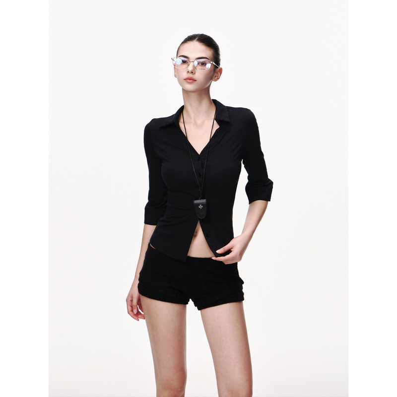 Jlaunt Black Shirt for Women, Early Autumn Design, Niche Shirt, Slim Fit, Versatile, American Style Hot Girl Top