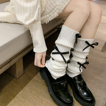 Bow knitted calf socks for women in autumn and winter cute mid-length socks Japanese jk pile socks ballet style