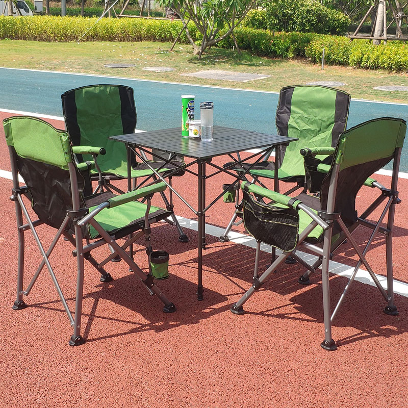 Outdoor folding table and chair set Five-piece set large portable leisure backrest stool Simple car camping table and chair