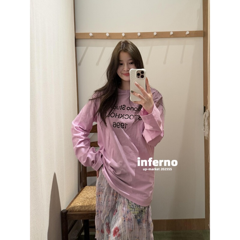 Flame ▼ 25 Summer New American Style Niche Design 1996 Thin Long Sleeve T-Shirt Women's Casual Loose Top