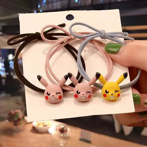 Pikachu Hàn Quốc cá tính anime dây tóc nữ vòng đeo tay nữ sử dụng kép băng cao su phụ kiện tóc dễ thương đầu dây lưới màu đỏ - Phụ kiện tóc
