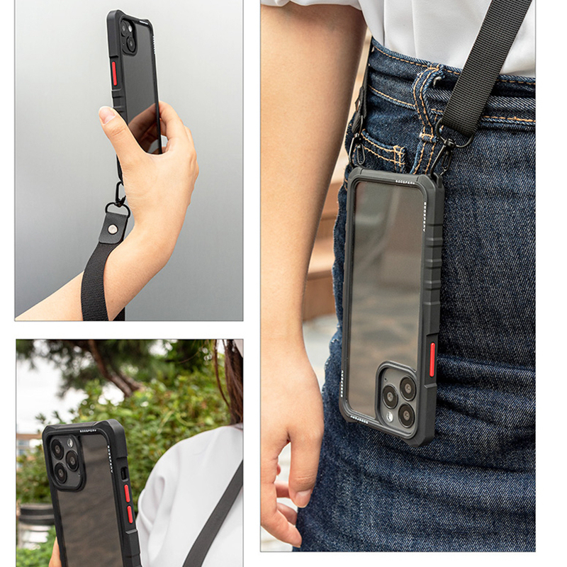 South Korea's Suitable for Apple 15Pro Max Anti-Fall Mobile Phone Case iPhone 15 Armor with Lanyard Airbag Protective Cover Can Be Worn Cross-Body Long Lanyard iPhone 14 Pro Max Outdoor All-Inclusive Transparent Case