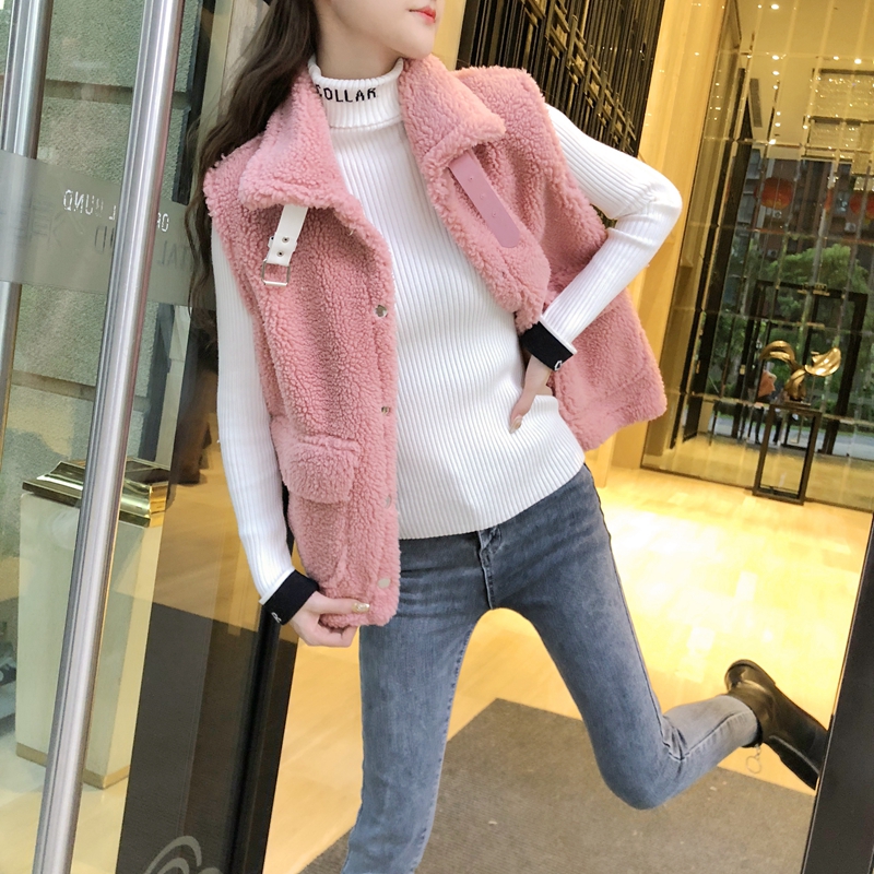 Lamb plush vest women's autumn and winter outside wear horse clip vest jacket 2021 new little man