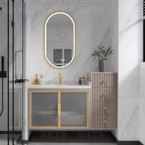 Fan-style oak wood solid wood bath cabinet combination modern light lavish bathroom cabinet toilet intelligent mirror handwashing face table basin cabinet