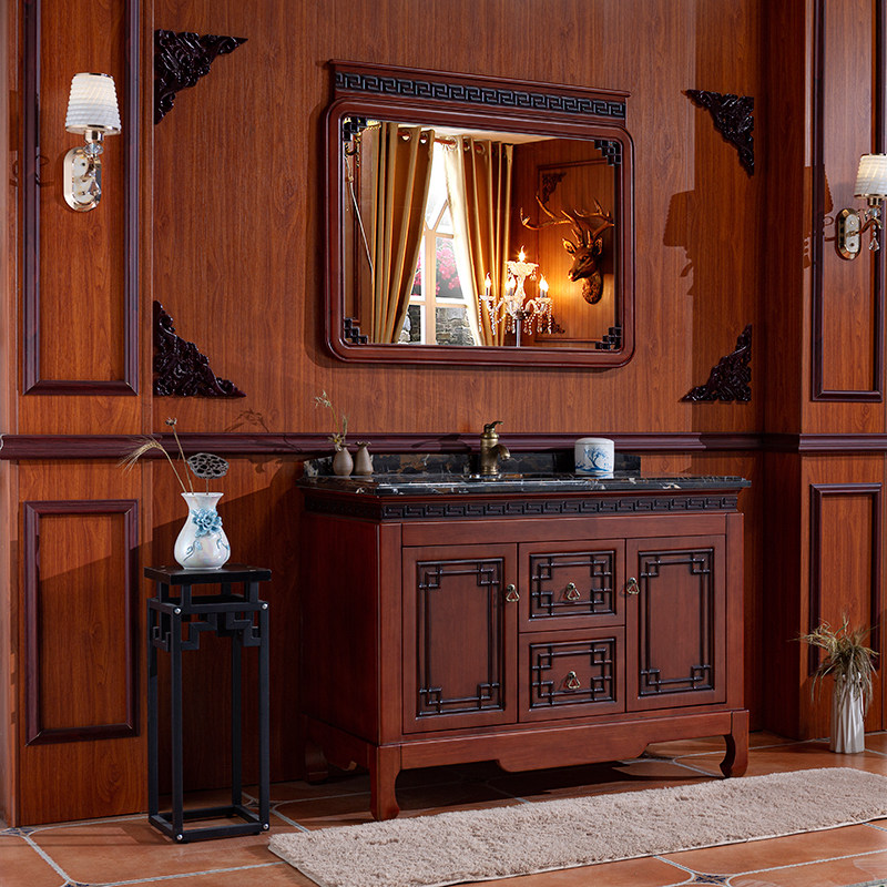 Modern Chinese style bath cabinet solid wood oak floor style neoclassical washing table washbasin cabinet imitation ancient bath cabinet
