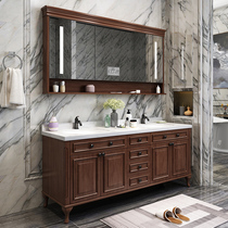 American Bath Room Cabinet Smart Mirror Cabinet Combined Oak Wood Solid Wood Washing Table Toilet Floor Double Basin Washbasin Cabinet