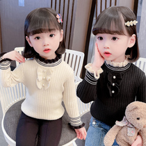 Girl high elastic lace collar with undershirt sweater female baby in winter dress with warm and semi-high neckline sweatshirt