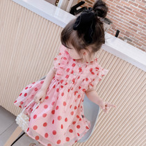 Girl Wave Dot Dress 2022 Summer Dress New Female Baby Flying Sleeves Princess Nepotism Snow Spun-style Skirt Tide
