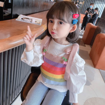 Female Baby Striped Macchia Wool Thread Undershirt Child Clothing Girl Spring Autumn Sweater Vest Suit 2022 new Korean version