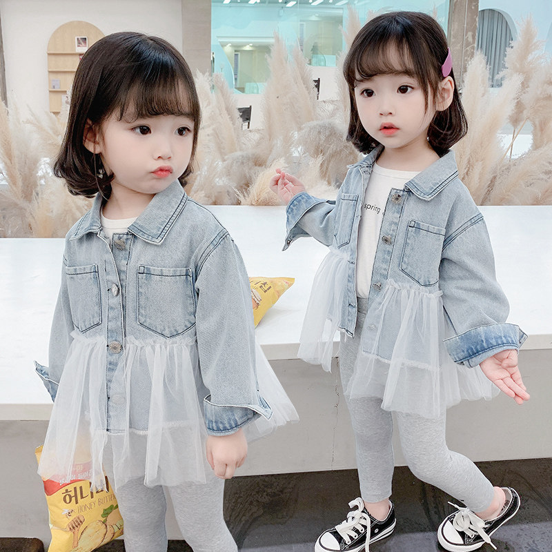 Girls net red denim jacket spring and autumn 2022 new baby girl princess top Western style children's cardigan fashion