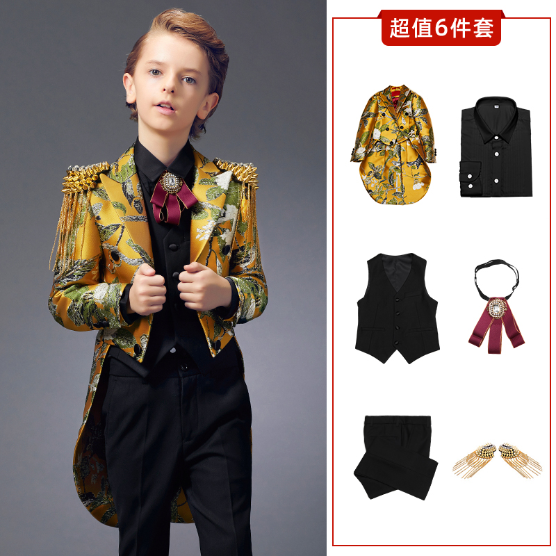 Childrens Tuxedo boy cài áo Inn Gió trai sàn catwalk chương trình phù hợp với hoa cậu bé phù hợp với áo thoáng mát mùa thu.