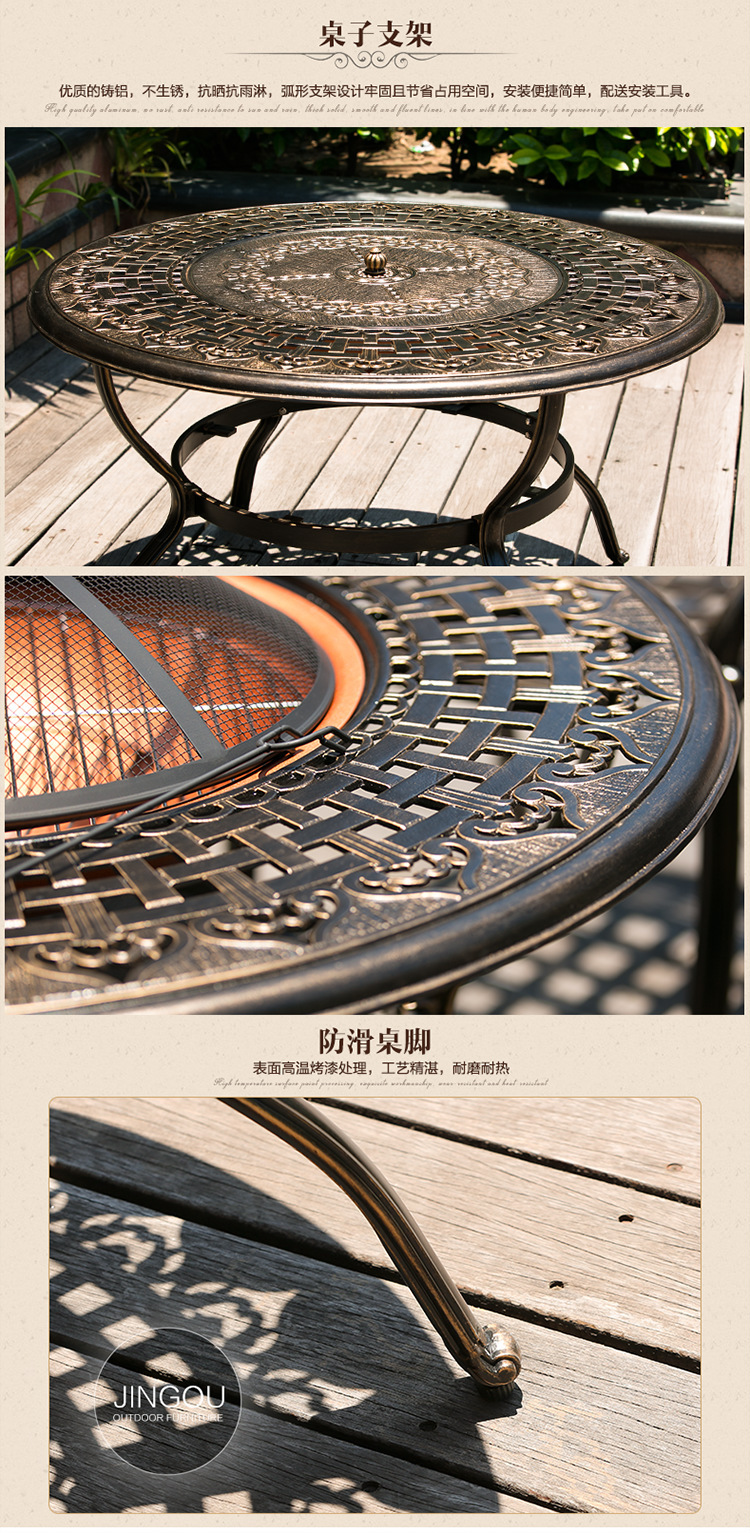 Nội thất Tianjiao Vườn Châu Âu Vườn đúc nhôm BBQ Dinette ngoài trời Sân thượng mở Ban công kết hợp năm mảnh - Đồ gỗ ngoài trời ghế xếp du lịch bỏ túi