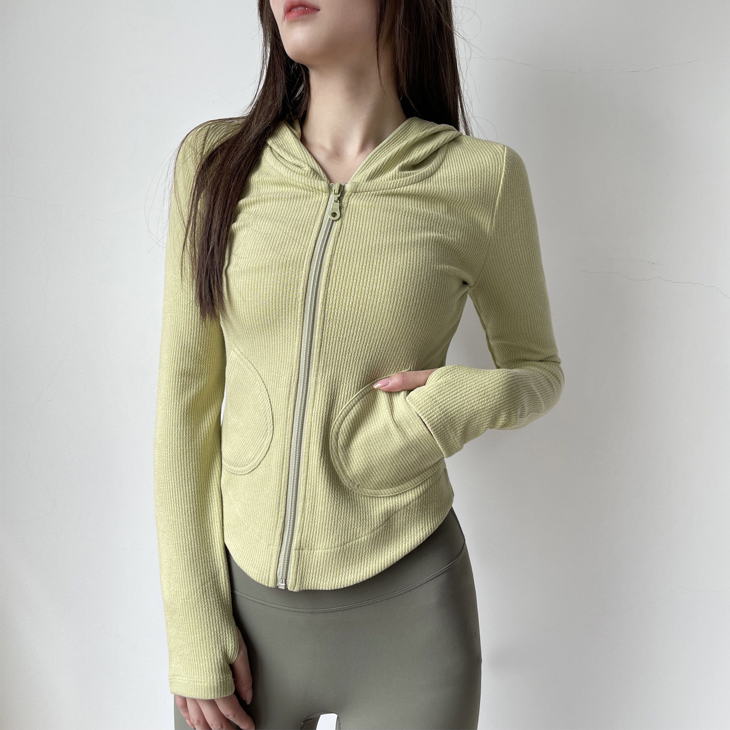 Lulu same style yoga clothing jacket female slim hooded sports leisure sports fitness long-sleeved running zipper cardigan